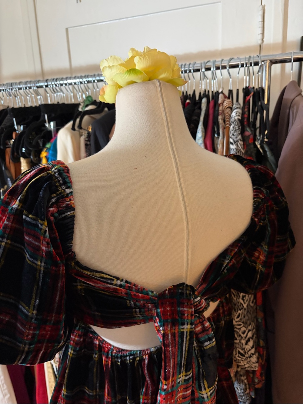 Mi Ami Francesca’s Plaid Velvet Peplum Blouse - Picture 2 of 3